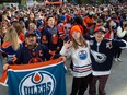 Fans of the Edmonton Oilers crowd into the Moss Pit in Ice District