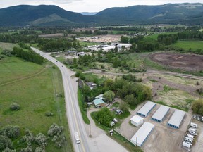 The property, bottom centre, where Tatjana Stefanski, 44, was last seen on April 13 is seen in a photograph taken with a drone, in Lumby, B.C., on May 13, 2024.