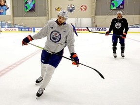 The Edmonton Oilers' Leon Draisaitl (29) takes part in a team practice.