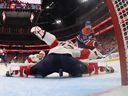 Edmonton Oilers forward Zach Hyman scores a goal against Florida Panthers goaltender Sergei Bobrovsky during the second period of Game 6 of the 2024 Stanley Cup Final at Rogers Place on June 21, 2024 in Edmonton.