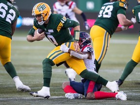 Defensive lineman Jake Ceresna will face his former team Saturday night when the Toronto Argonauts host the Edmonton Elks. Ceresna was traded to the Argos this off-season in a deal that also saw Canadian receiver Kurliegh Gittens Jr. head to Alberta. But Gittens won't be the only former Toronto player returning to BMO Field. He'll be joined by starter McLeod Bethel-Thompson, kicker Boris Bede and returner Javon Leake. Montreal Alouettes' Bryce Cosby (30) sacks Edmonton Elks' Bethel-Thompson (10) during first half CFL action in Edmonton on Friday June 14, 2024.