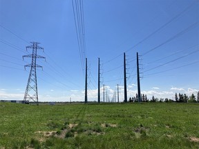 The transmission corridor adjacent to AltaLink's Janet facility in east Calgary. The towers in this photo are similar to those that will be constructed for ATCO and AltaLink's new transmission line in Central Alberta.