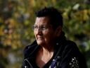 Carol Powder poses for a photo, in Edmonton Wednesday Oct. 2, 2024. Powder is taking care of her 10 grandchildren and is having a problem renting a new home when landlords find out she is an indigenous woman.