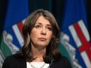 Premier Danielle Smith speaks during a press conference at McDougall Centre in Calgary on Wednesday February 19, 2025. They were commenting on allegations by former AHS CEO Athana Mentzelopoulos.
Gavin Young/Postmedia