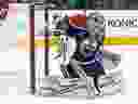 Edmonton Oilers goalkeeper Calvin Pickard (30) made a save against the San Jose Sharks in stage 2 of the second phase at Roger Place in Edmonton on Friday, April 11, 2025. David Bloom