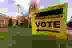 On September 20, 2021, an election sign was seen near the polling station for the 2021 federal election held at the 2021 Robertson-Wesley United Church in Edmonton.