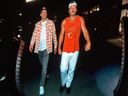 Country music star Morgan Wallen, right, and Edmonton Oilers captain Connor McDavid, walk out to a sold-out crowd at Commonwealth Stadium in Edmonton, AB, on Friday, Sept. 12, 2025.