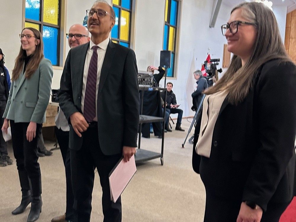 Ward Metis Coun. Ashley Salvador, left, Edmonton Centre MP and federal cabinet minister Randy Boissonnault, now former Edmonton mayor Amarjeet Sohi and Marisa Redmond, executive director of the Right At Home Housing Society, on Friday, Nov. 15, 2024, in Edmonton’s former St. Paul Lutheran Church, transformed into 11 low income housing units and a community meeting space. Ward Metis Coun. Ashley Salvador, left, Edmonton Centre MP and federal cabinet minister Randy Boissonnault, now former Edmonton mayor Amarjeet Sohi and Marisa Redmond, executive director of the Right At Home Housing Society, on Friday, Nov. 15, 2024, in Edmonton’s former St. Paul Lutheran Church, transformed into 11 low income housing units and a community meeting space.