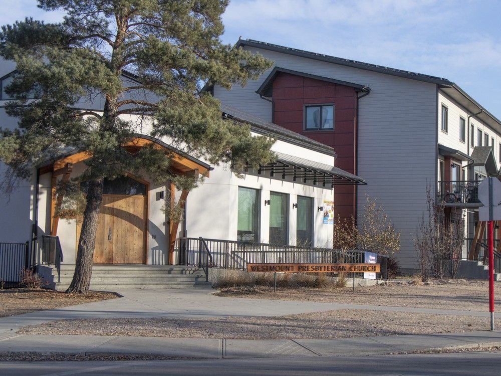 Westmount Presbyterian Church, seen on Wednesday, Nov. 26, 2025, was rebuilt and now shares the lot in North Glenora with a social housing development. Shaughn Butts/Postmedia Westmount Presbyterian Church, seen on Wednesday, Nov. 26, 2025, was rebuilt and now shares the lot in North Glenora with a social housing development. Shaughn Butts/Postmedia
