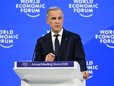 Canada's Prime Minister Mark Carney delivers a speech during the World Economic Forum annual meeting in Davos on Jan. 20, 2026.