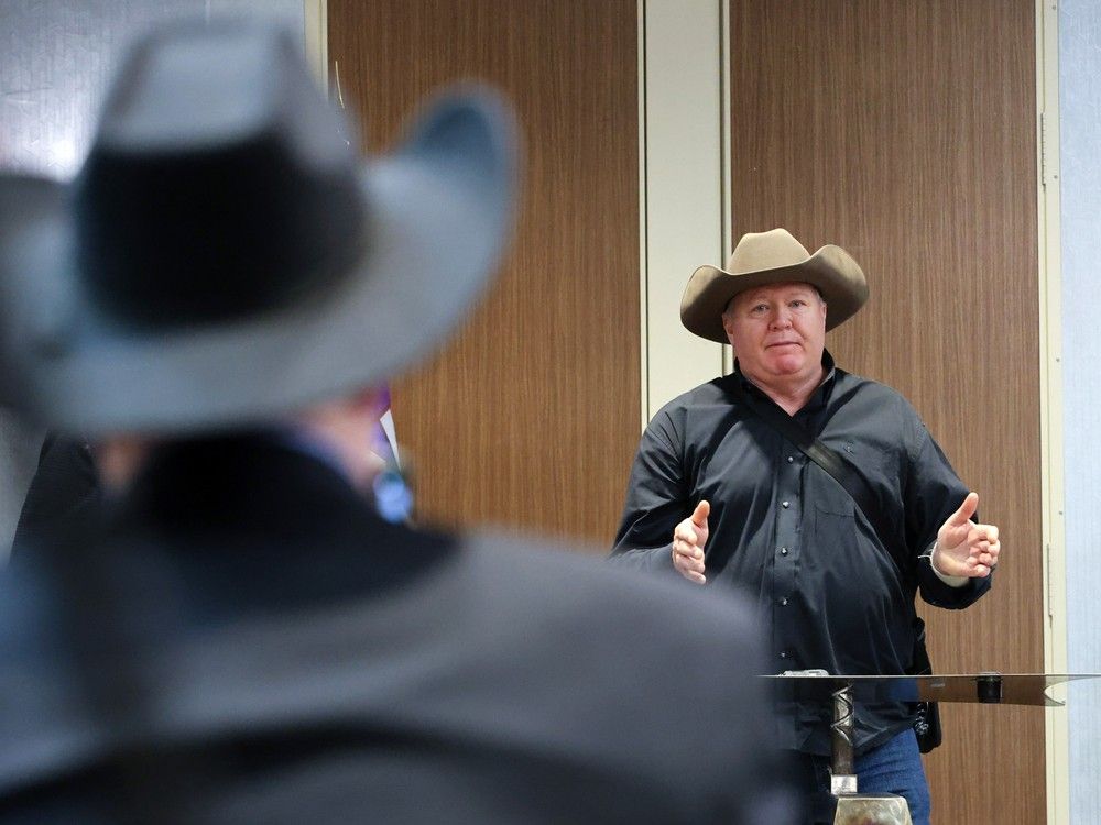 Jeff Rath with the Alberta Prosperity Project speaks during a press conference at Hotel Arts in Calgary on Monday May 12, 2025.