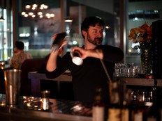 Josh Meachem behind the bar at Fennec, his new restaurant near Edmonton's Downtown Ice District.