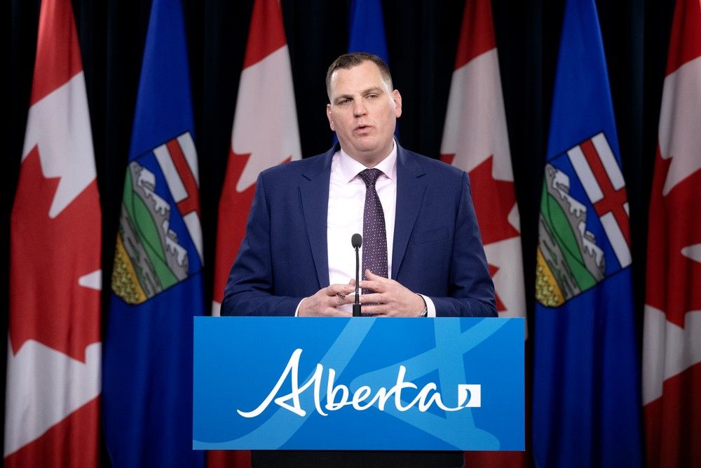 House Leader Joseph Schow speaks to the media ahead of the 2026 spring sitting of the Alberta Legislature, in Edmonton Feb. 24, 2026.