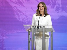 Alberta Premier Danielle Smith speaks to a crowd at the Conservative convention at the BMO Centre in Calgary. Saturday, Jan. 31, 2026.