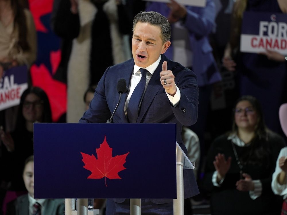 Pierre Poilievre speaks at the Conservative convention in Calgary ahead of a leadership vote. Friday, January 30, 2026. Dean Pilling/Postmedia Calgary