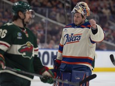 Goalie Tristan Jarry (35) of the Edmonton Oilers, was pulled in the second period against the Minnesota Wild