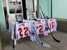 Memorial set up for the three southern Alberta junior hockey players that were killed in a collision on Monday, Feb. 2, 2026.