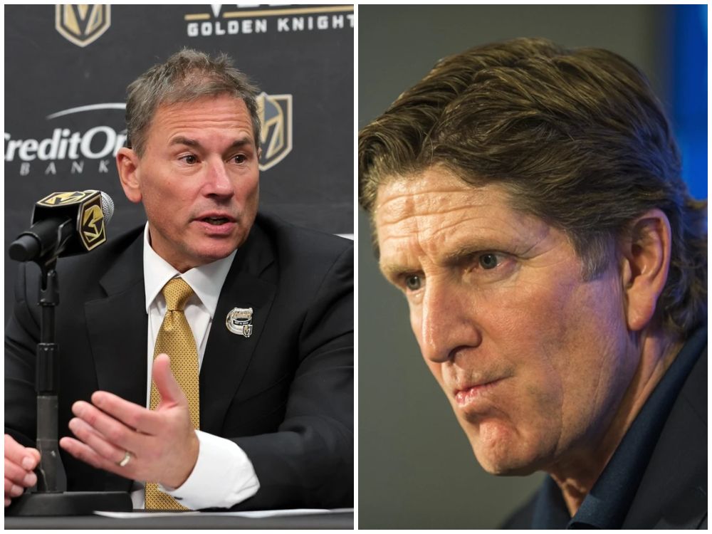 Former Vegas Golden Knights head coach, Bruce Cassidy, left, and former Toronto Maple Leafs head coach, Mike Babcock, right.