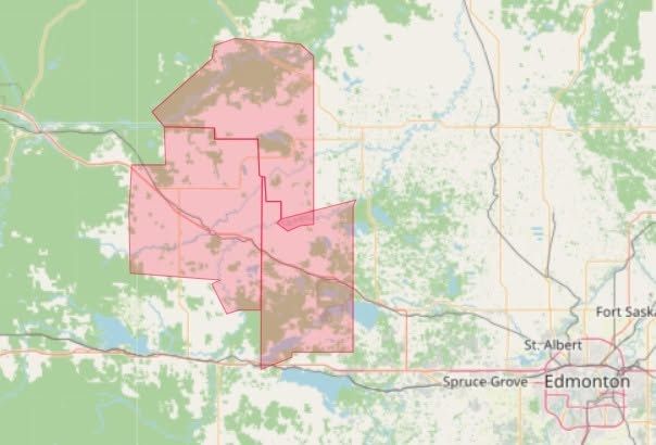 A tornado warning has been issued for Barrhead County northwest of Edmonton.