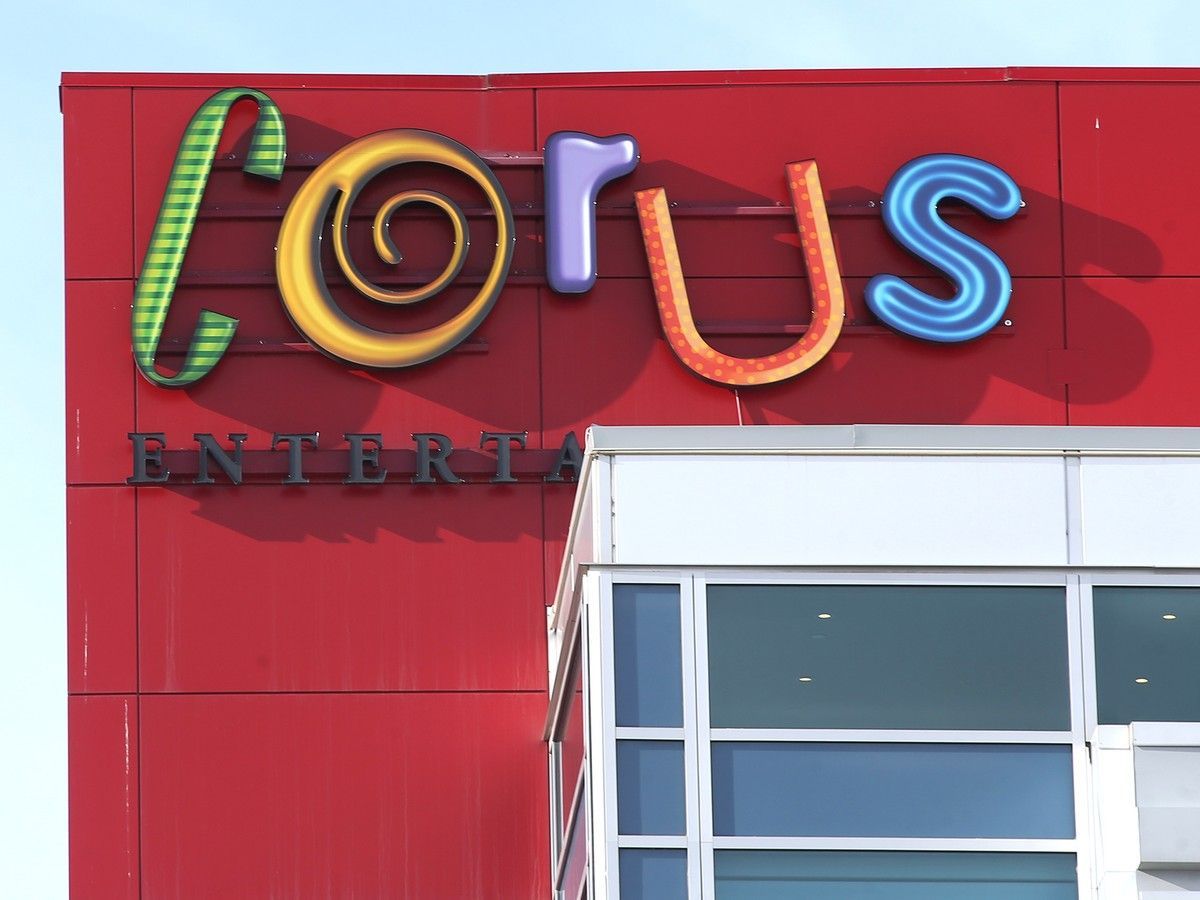 Branding is shown on the exterior of the Corus Centre Building on 17th Avenue S.W. in Calgary on February 3, 2023.