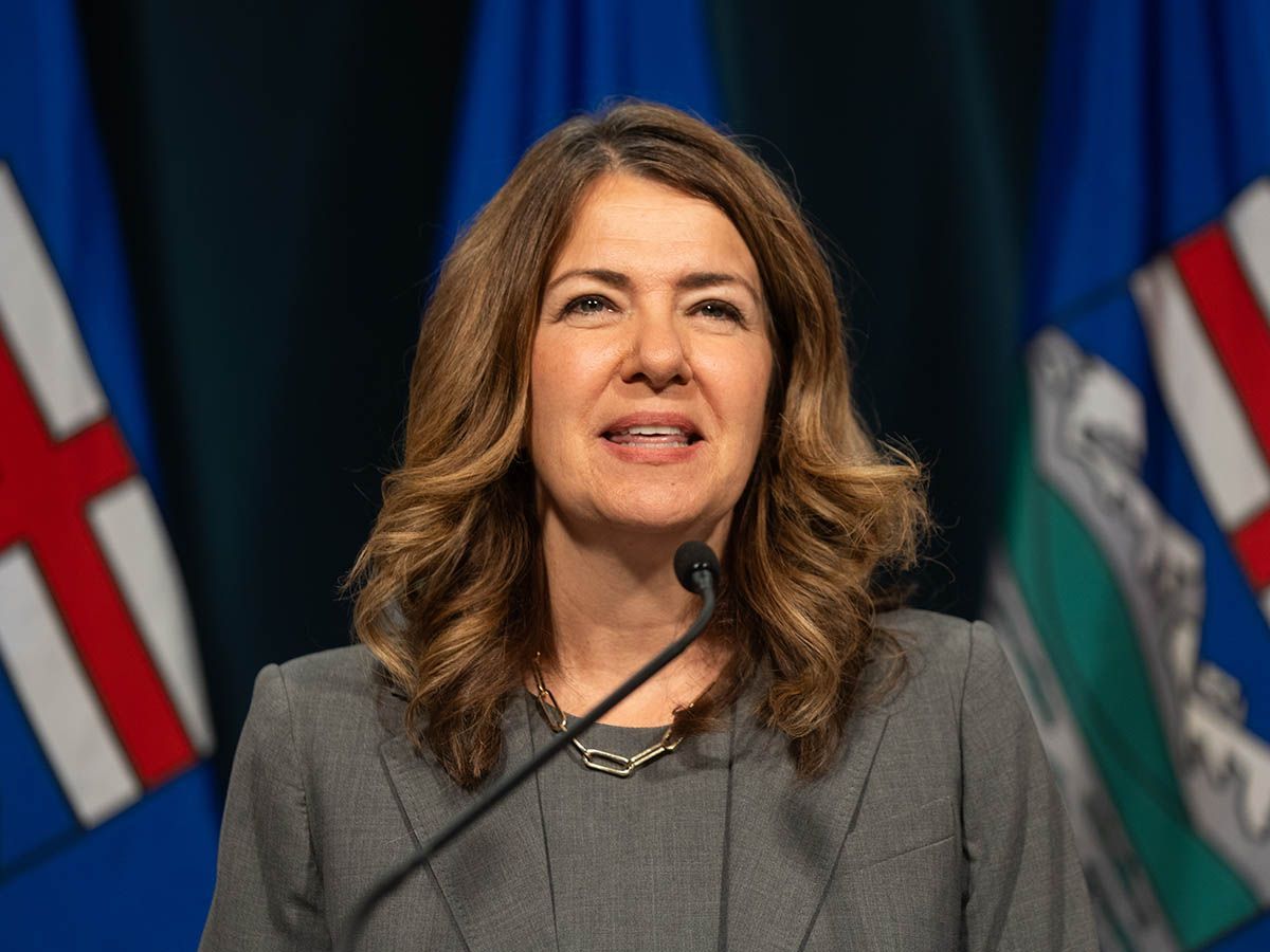 Premier Danielle Smith speaks at a press conference in Calgary on Monday, July 27, 2026.