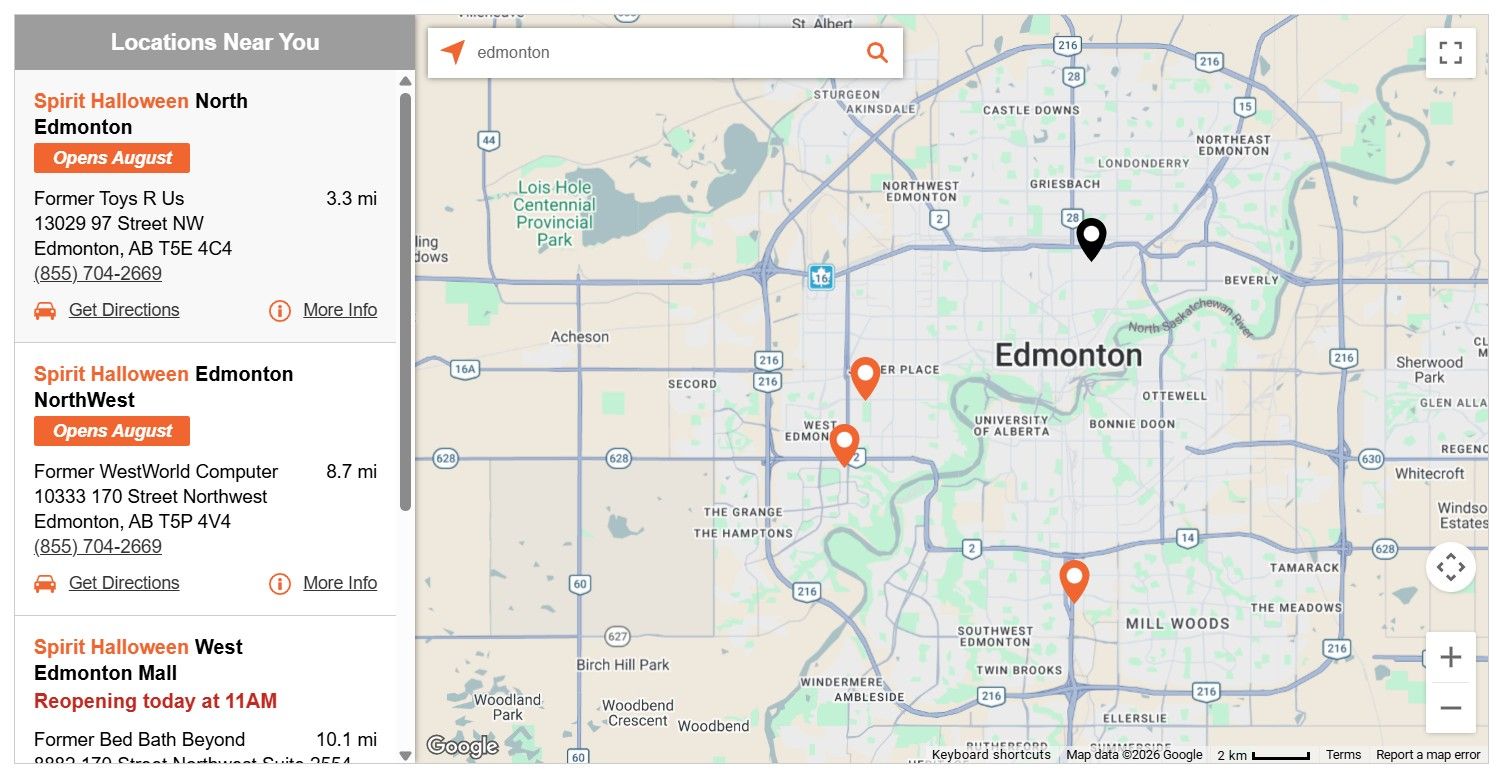 spirit of halloween edmonton map