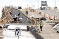 Construction crews continue work on the 50th Street Grade Separation, in Edmonton Wednesday July 8, 2026.