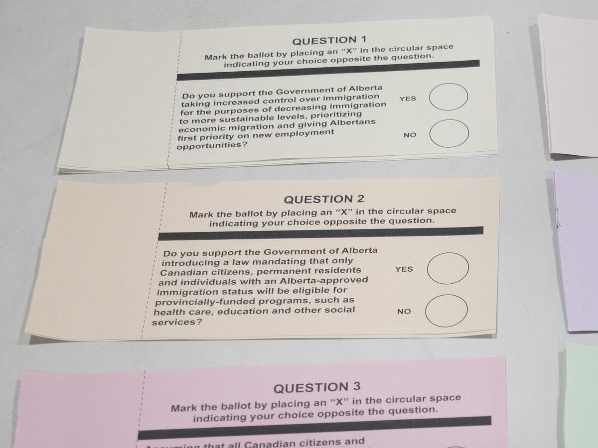 Question 1 to 5 in the upcoming Alberta referendum have to do with social services for non-citizens.