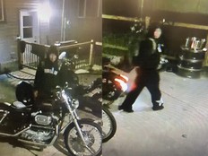 Images taken from the surveillance footage of alleged suspect wanted in the downtown arson spree. Fort McMurray, Alta. Sept. 19, 2026. Photo provided by Wood Buffalo RCMP.