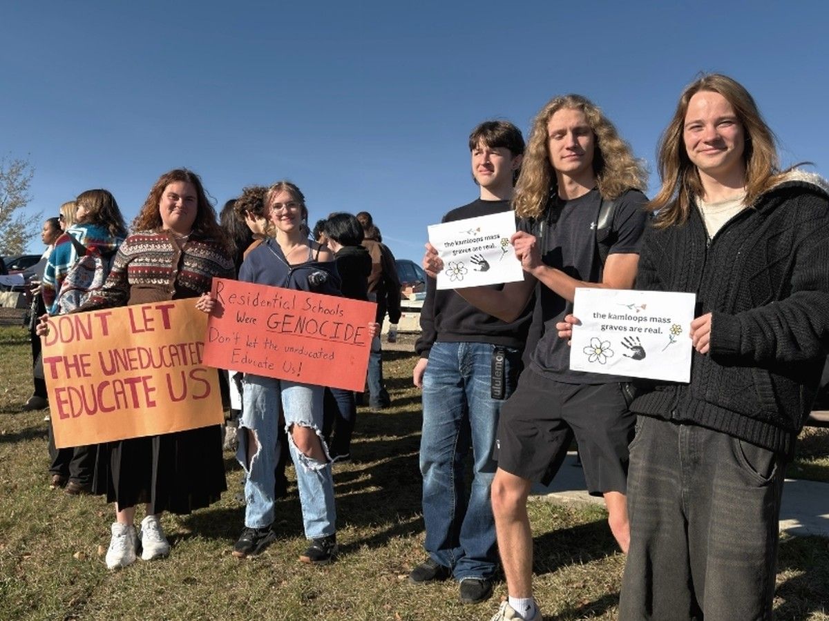 St. John Paul II Catholic school students in Grande Prairie organized a protest when they discovered one of their teachers was posting denialist information about the Kamloops Indian Residentail School and findings from the Truth and Reconciliation Commision.