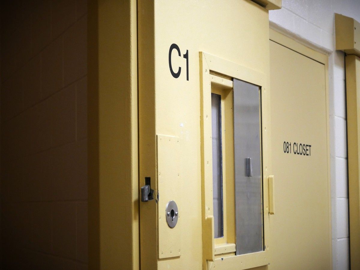 A holding cell in the Wood Buffalo RCMP Timberlea detachment in Fort McMurray, Alta. Sept. 8, 2026. Photo by Itoro Umanah/Fort McMurray Today