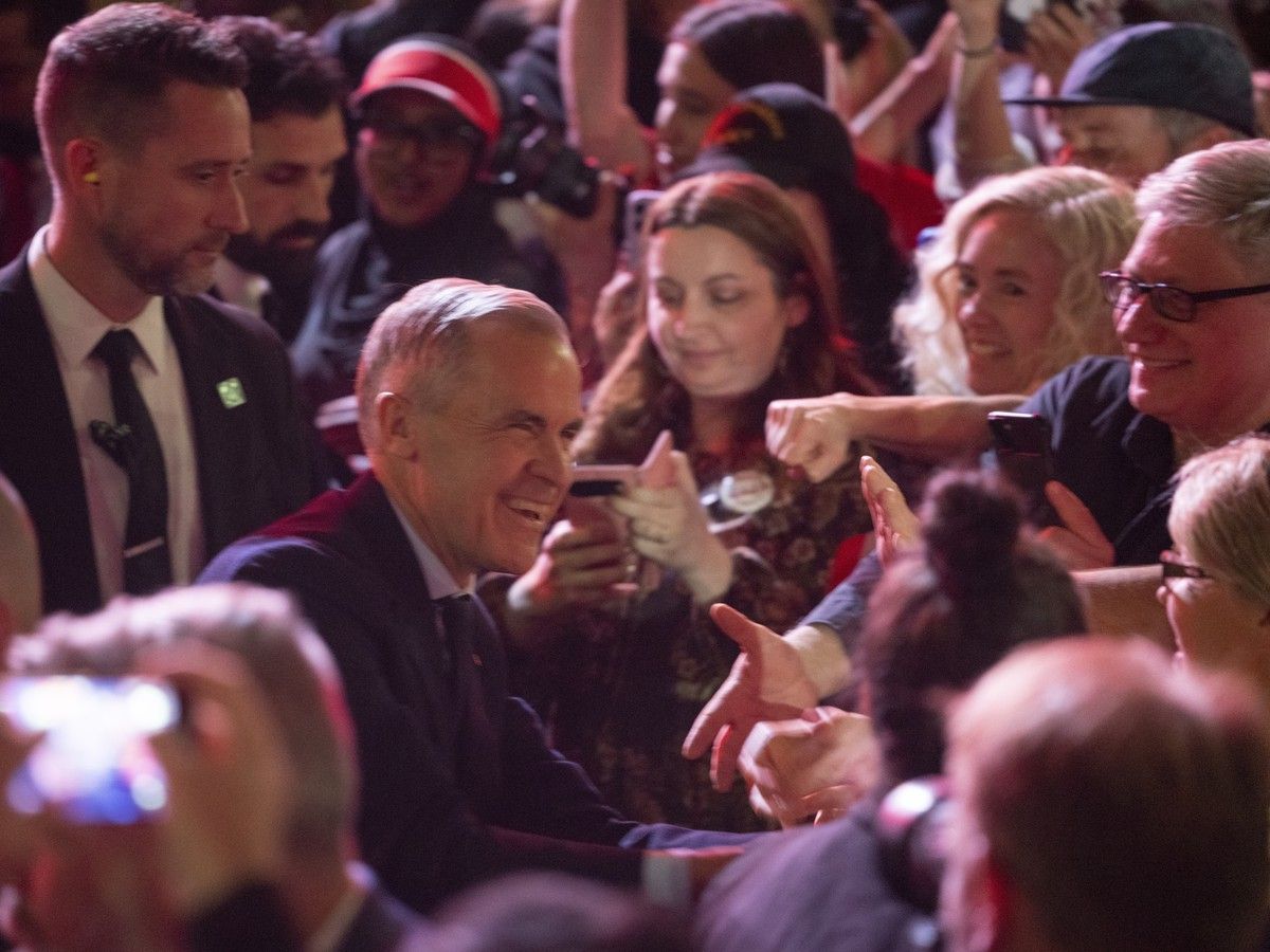 Prime Minister Mark Carney greets the crowd at the end of a rally hosted by Forever Canadian on Friday, October 16, 2026 in Edmonton. Greg Southam-Postmedia