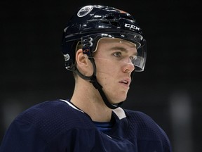 Edmonton Oilers captain Connor McDavid at team practice on Oct. 31, 2017, at Edmonton's Rogers Place.