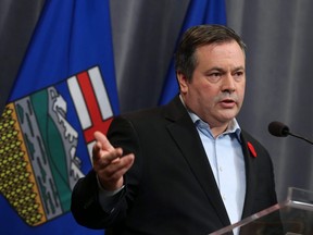 New UCP leader Jason Kenney speaks to media after it was announced Calgary Lougheed MLA Dave Rodney would give up his seat to make way for a by-election to elect Kenney. The two made the announcement at the downtown Calgary Hyatt hotel on Sunday October 29, 2017. Gavin Young/Postmedia