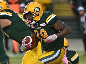 Edmonton Eskimos running back C.J. Gable on the run against the Toronto Argonauts during CFL action at Commonwealth Satdium in Edmonton, October 14, 2017.