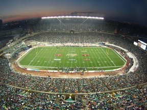 Over 63,000 fans enjoy the 98th CFL Grey Cup with the Saskatchewan Roughriders facing the Montreal Alouettes in Edmonton on November 28, 2010.