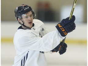 Edmonton Oilers' Kailer Yamamoto (56) takes part in drills during a practice at the Edmonton Downtown Community Arena in Edmonton, Alberta on Friday, October 27, 2017.