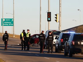 Police are investigating a fatal collision at 184 Street and Anthony Henday on Monday, Oct. 23, 2017. Photo by Ian Kucerak
