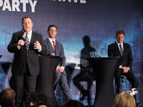 Jason Kenney speaks at a debate for leadership candidates of the United Conservative Party at Shell Place in Fort McMurray, Alta. on Thursday October 12, 2017.