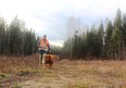 Neil and Penny on a ruffed grouse hunt in the Pembina Oil Field. Neil Waugh