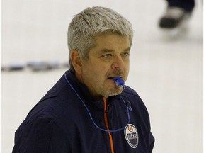 Edmonton Oilers head coach Todd McLellan at team practice in Edmonton on Wednesday October 11, 2017.