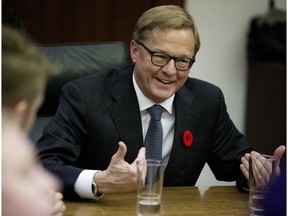 Education Minister David Eggen speaks with about the importance of GSAs and QSAs with student representatives during a meeting at the Alberta Legislature, Thursday Nov. 2, 2017. Photo by David Bloom