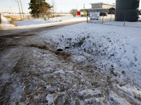 The scene of a two-vehicle crash along Township Road 510 near 5 Street in Nisku on Nov. 6, 2017. Four of five people who were found naked after the crash were treated for injuries in hospital.