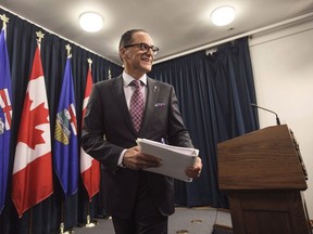 Alberta Finance Minister Joe Ceci leaves after speaking about the Government of Alberta's 2016-17 year-end financial results, in Edmonton on Thursday, June 29, 2017.