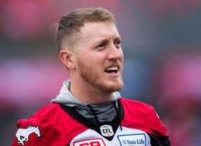 Stampeders quarterback Bo Levi Mitchell takes part in practice on Saturday. (THE CANADIAN PRESS)