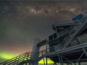 The IceCube detector at the South Pole is an array of 5,160 basketball-sized optical sensors that are deeply encased within a cubic kilometre of Antarctic and is used by scientists to observe neutrinos.