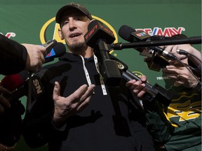 Quarterback Jason Maas speaks at the Edmonton Eskimos year-end availability on Tuesday November 21, 2017 in Edmonton.