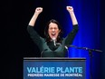 Valerie Plante speaks to supporters after being elected mayor of Montreal on election night during the municipal election in Montreal, Sunday, November 5, 2017.