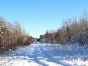 Snowy oil road in whitetail country. Neil Waugh photo