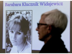 Jan Reimer of the Alberta Council of Women's Shelters speaks Wednesday during the National Day of Remembrance and Action on Violence Against Women at MacEwan University, marking the anniversary of the Montreal Massacre in 1989 where a gunman killed 14 women at the Ecole Polytechnique.